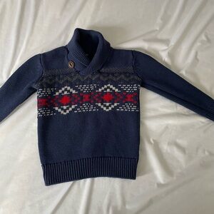 GAP 4-5T Navy Turtleneck Sweater with Red Fair Isle Detail